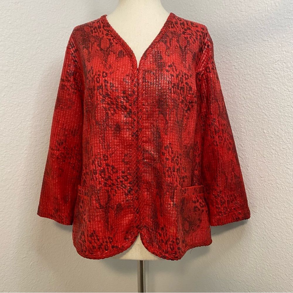 Lark Lane Red Black Sexy Dressy Casual Jacket  Snakeskin Pockets SZ 12